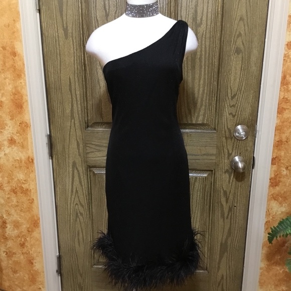 Dresses & Skirts - Natural feather one shoulder shimmer dress